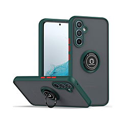 Galaxy A35 5G Hard PC Rear / Soft TPU Colorful Border Case with I-ring Holder - DARK GREEN (Only Ground Shipping)