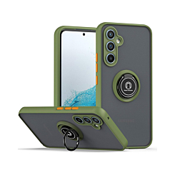 Galaxy A35 5G Hard PC Rear / Soft TPU Colorful Border Case with I-ring Holder - NAVY GREEN (Only Ground Shipping)