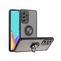 Galaxy A53 5G Hard PC Rear / Soft TPU Colorful Border Case with I-ring Holder - BLACK (Only Ground Shipping)