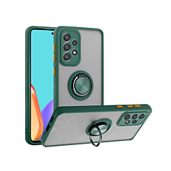Galaxy A53 5G Hard PC Rear / Soft TPU Colorful Border Case with I-ring Holder - DARK GREEN (Only Ground Shipping)