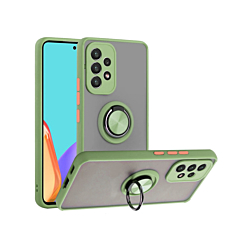 Galaxy A53 5G Hard PC Rear / Soft TPU Colorful Border Case with I-ring Holder - GREEN (Only Ground Shipping)