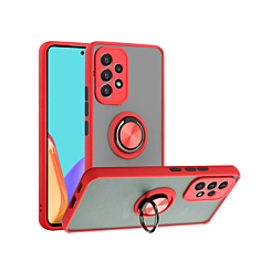 Galaxy A53 5G Hard PC Rear / Soft TPU Colorful Border Case with I-ring Holder - RED (Only Ground Shipping)
