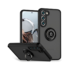 Galaxy A54 5G Hard PC Rear / Soft TPU Colorful Border Case with I-ring Holder - BLACK (Only Ground Shipping)