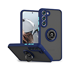 Galaxy A54 5G Hard PC Rear / Soft TPU Colorful Border Case with I-ring Holder - NAVY BLUE (Only Ground Shipping)