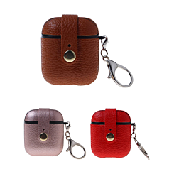 AirPods 1/2 Hard Leather Case with Metal Hook