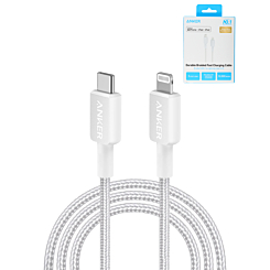 Anker 322 USB C-Lightning MFI Braided Charging Cable (WHITE) (3ft) (18W) (Only Ground Shipping)