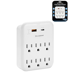 Brookstone 6-Port Outlets Chargers , 1 USB-C , 1 USB-A (WHITE) (Only Ground Shipping)