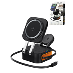 4-in-1 Wireless Charging Stand, Phone, Watch, Airpods, and Retractable Cable (15W) (BLACK) (Only Ground Shipping)