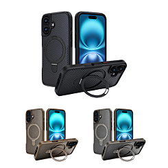 Carbon Fiber Magnetic Kickstand Case for iPhone 16 (Only Ground Shipping)