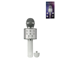 Diamond Wrapped Karaoke Microphone Speaker with Disco Ball Insert- WHITE PEARLS (Only Ground Shipping)