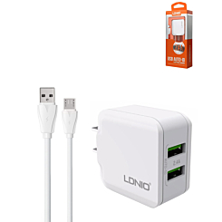 LDNIO A2201 Dual USB-A Wall Charger (5V/3.4A) with USB A-M Cable (3ft) (17W) (Only Ground Shipping)
