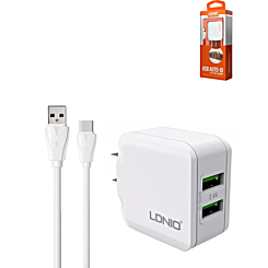 LDNIO A2201 Dual USB-A Wall Charger (5V/3.4A) with USB A-C Cable (3ft) (17W) (Only Ground Shipping)