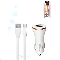 LDNIO C23 3A Dual USB-A Car Charger with USB A-M Cable (WHITE) (3ft) (15W) (Only Ground Shipping)