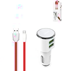 LDNIO C29 3.4A Dual USB-A Car Charger with USB A-M Cable (RED) (3ft) (17W) (Only Ground Shipping)