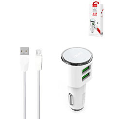 LDNIO C29 3.4A Dual USB-A Car Charger with USB A-M Cable (WHITE) (3ft) (17W) (Only Ground Shipping)