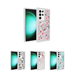 Flower Design Transparent Case with Wireless Charger for Galaxy S23 Ultra (Only Ground Shipping)