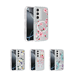 Flower Design Transparent Case with Wireless Charger for Galaxy S23 (Only Ground Shipping)