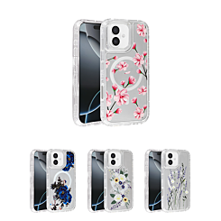 Flower Design Transparent Case with Wireless Charger for iPhone 16 Plus (Only Ground Shipping)