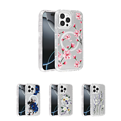 Flower Design Transparent Case with Wireless Charger for iPhone 16 Pro Max (Only Ground Shipping)
