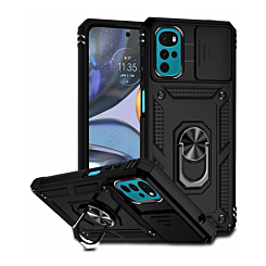 Moto G22 Dual Layers Hybrid Case with Metal Ring And Camera Protector - BLACK (Only Ground Shipping)