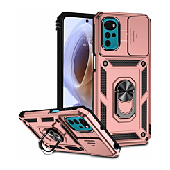 Moto G22 Dual Layers Hybrid Case with Metal Ring And Camera Protector - ROSE GOLD (Only Ground Shipping)