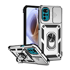 Moto G22 Dual Layers Hybrid Case with Metal Ring And Camera Protector - SILVER (Only Ground Shipping)