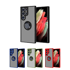 Galaxy S23 Ultra Hard PC Rear / Soft TPU Colorful Border Case with I-ring Holder