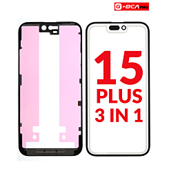 Stock up on the 3-in-1 (front glass, frame, and OCA) for iPhone 15 Plus — G+ OCA Pro.
