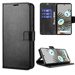 Google Pixel 7A Leather Wallet Case with Card Slot - BLACK (Only Ground Shipping)