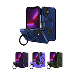 Hard PC Shockproof Case w /Ring Holder for iPhone 16 Plus (Only Ground Shipping)