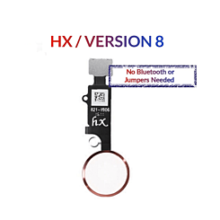 Order the rose gold Home Button solution flex cable for iPhone 8 Plus, 8, SE 2020, 7 Plus, and 7 – HX version 8, no Bluetooth or jumpers needed.