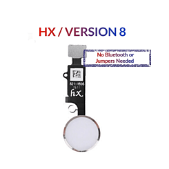 Purchase the silver Home Button solution flex cable for iPhone 8 Plus, 8, SE 2020, 7 Plus, and 7 – HX version 8, no Bluetooth or jumpers needed.