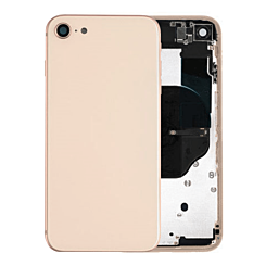 Stock up on the gold back housing frame with small components pre-installed for iPhone 8 and SE 2020 – no logo.