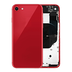 Buy the red back housing frame with small components pre-installed for iPhone 8 and SE 2020 – no logo.