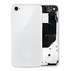 Shop the white back housing frame with small components pre-installed for iPhone 8 and SE 2020 – no logo.