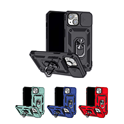iPhone 14 Plus / 15 Plus Dual Layers Hybrid Case with Metal Ring And Camera Protector