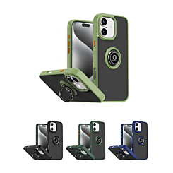 iPhone 16 Plus Hard PC Rear / Soft TPU Colorful Border Case with I - ring Holder (Only Ground Shipping)