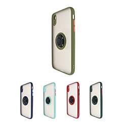 iPhone XR Hard PC Rear / Soft TPU Colorful Border Case with I-ring Holder