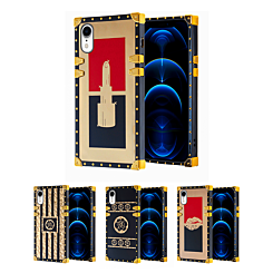 iPhone XR Shiny Black & Gold Lines Square Case