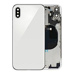 Shop the Back Housing Frame with small components pre-installed for iPhone X, Silver, with no logo.
