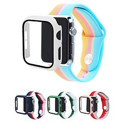 iWatch 38mm Rainbow Silicone Soft Band & Bumper Case with Tempered Glass
