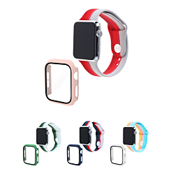 iWatch 44mm Rainbow Silicone Soft Band & Bumper Case with Tempered Glass