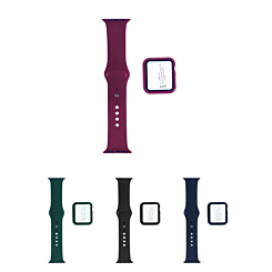 iWatch 44mm Silicone Soft Band & Bumper Case with Tempered Glass
