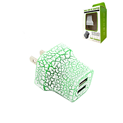 LED Light Up 2 x USB-A Port Wall Charger Power Adapter (GREEN) (10W) (Only Ground Shipping)