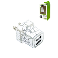 LED Light Up 2 x USB-A Port Wall Charger Power Adapter (WHITE) (Only Ground Shipping)