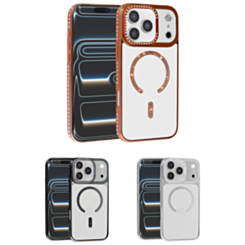 Magnetic Clear Glitter Case with Rhinestone Frame for iPhone 17 Pro Max (Only Ground Shipping)