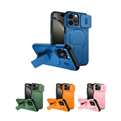 Magnetic Push Slide Lens Case with Kickstand for iPhone 15 Pro Max (Only Ground Shipping)