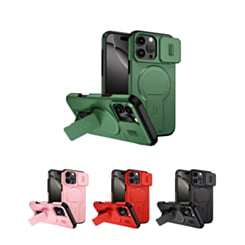Magnetic Push Slide Lens Case with Kickstand for iPhone 16 Pro Max (Only Ground Shipping)