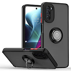 Moto G 5G (2022) Hard PC Rear / Soft TPU Colorful Border Case with I-ring Holder - BLACK (Only Ground Shipping)
