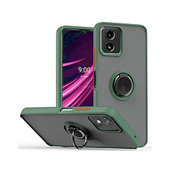 Moto G Play 4G (2024) Hard PC Rear / Soft TPU Colorful Border Case with I - ring Holder - GREEN (Only Ground Shipping)